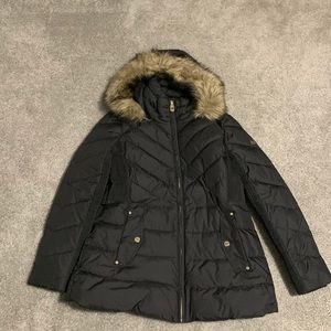 NWOT MICHAEL Michael Kors Large Black Jacket w/detachable hood and gold accents